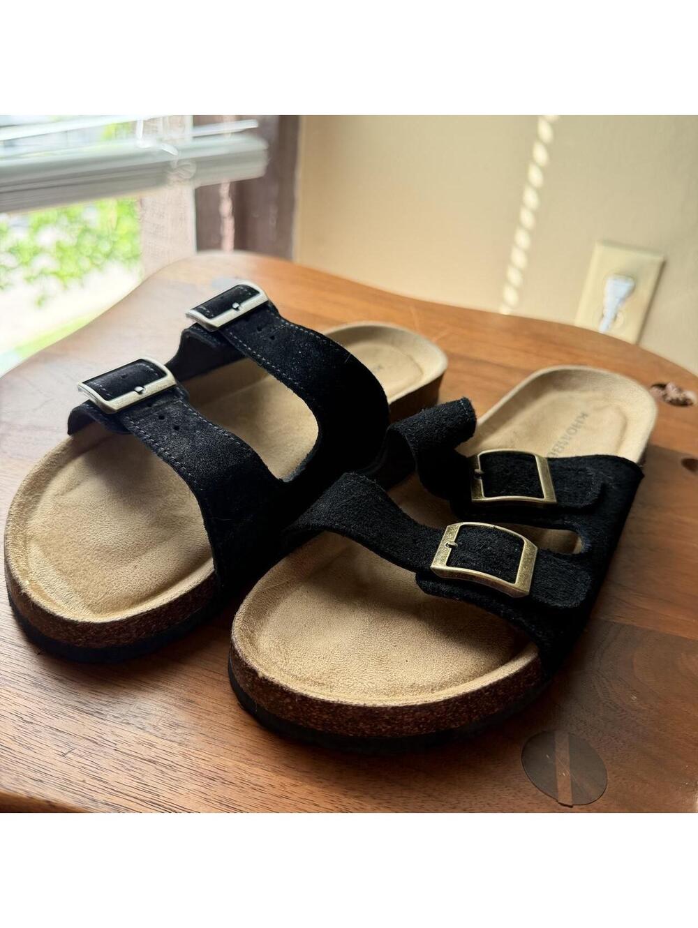 Khombu Black Double Buckle Slide Sandals • Size 7
